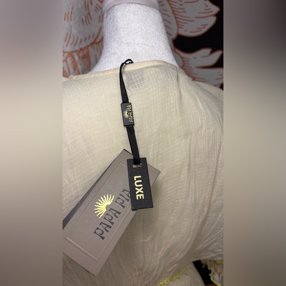 NWT Papa Pia Luxe Cream Mini Dress with Neon Embroidery & Mirror Accent Detail - Picture 7 of 10